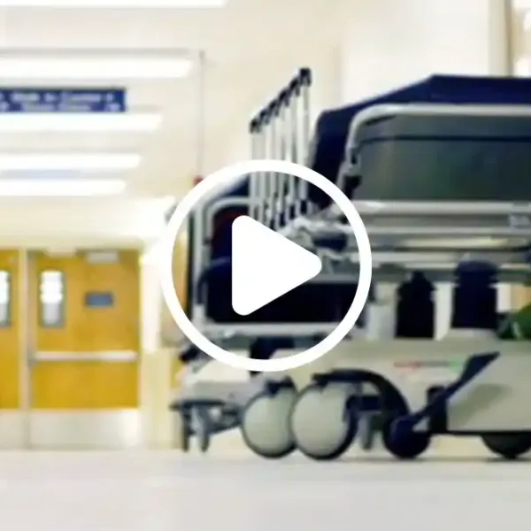 Hospital hallway with bed